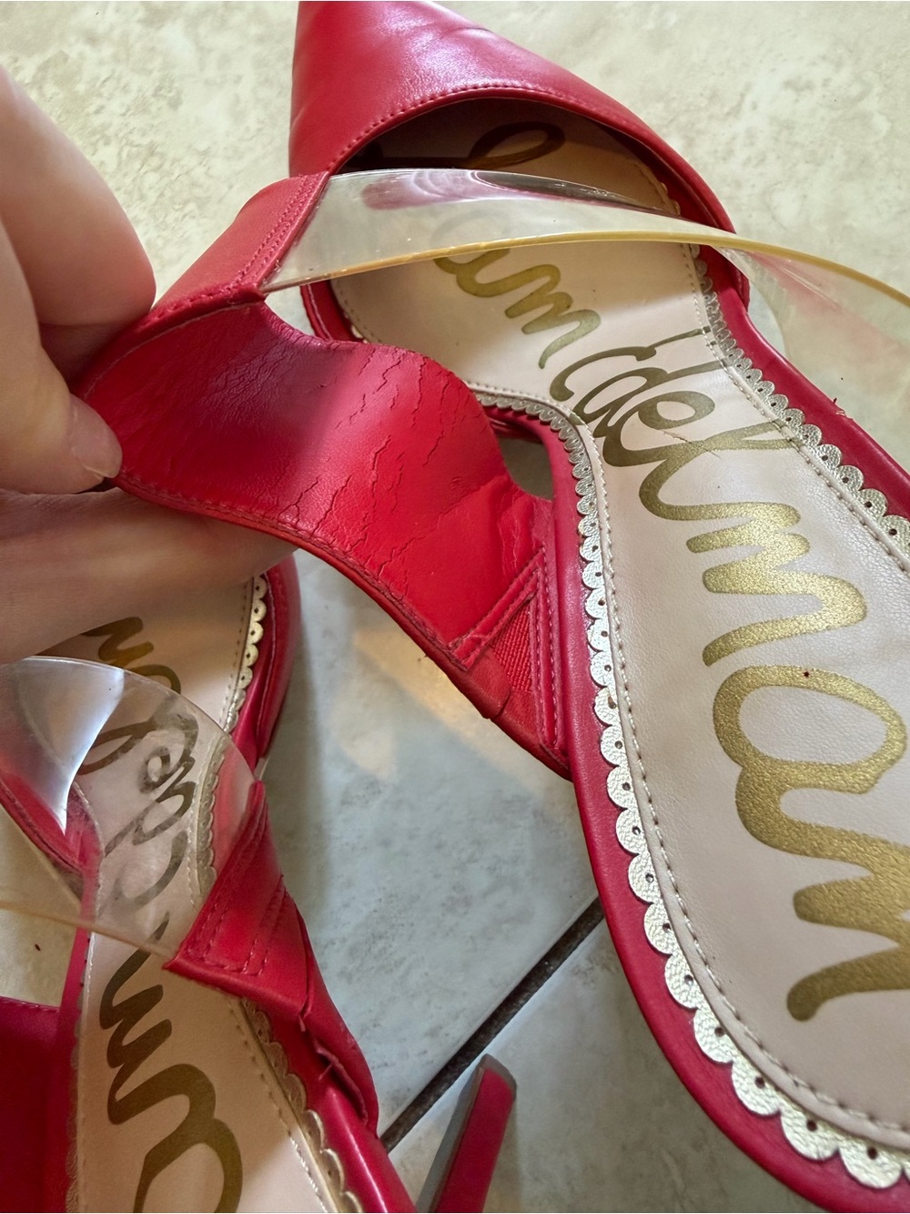 Sam Edelman Hope heels/mules - Red Pointed Mule Heels with Clear Strap - Picture 9 of 11
